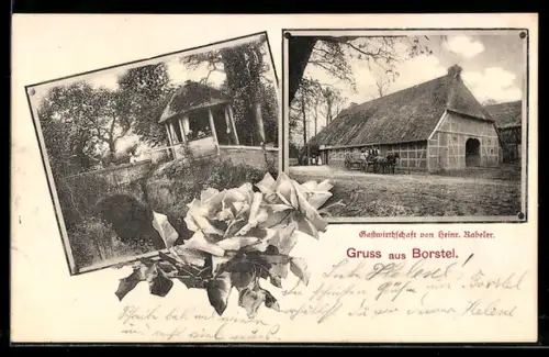 AK Borstel, Gasthaus von Heinrich Rabeler und Pavillon