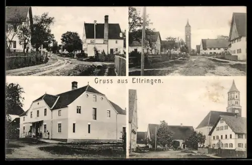 AK Ettringen / Wertach, Verschiedene Ortspartien mit Kirche