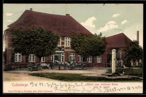 AK Cadenberge, Hotel zum wissen Ross, Inh. H. Jarck, Aussenansicht mit Grünanlage