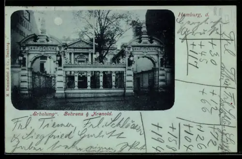 Mondschein-AK Hamburg, Hotel von Behrens & Kranold, Aussenansicht