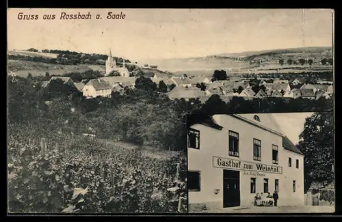 AK Rossbach / Weissenfels, Gasthof zum Weintal, Inh. Fritz Hoene und Totalansicht