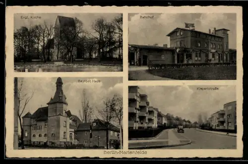AK Berlin-Marienfelde, Evangelische Kirche, Bahnhof und Partie in der Kiepertstrasse