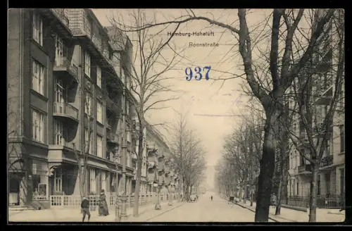 AK Hamburg-Hoheluft, Partie in der Roonstrasse mit Wohnhäusern