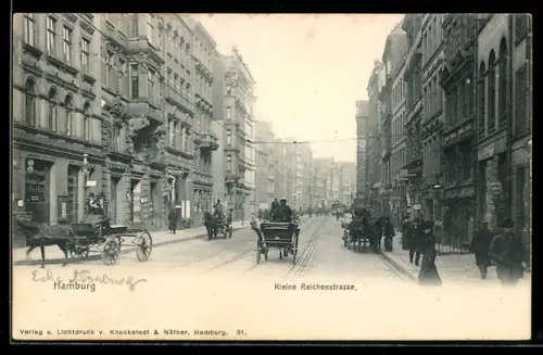 AK Hamburg, Partie in der Kleine Reichenstrasse mit Geschäften und Kutschen