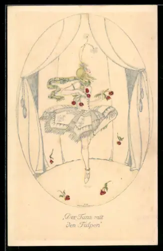 Künstler-AK Mela Köhler: Ballerina beim Tanz mit den Tulpen