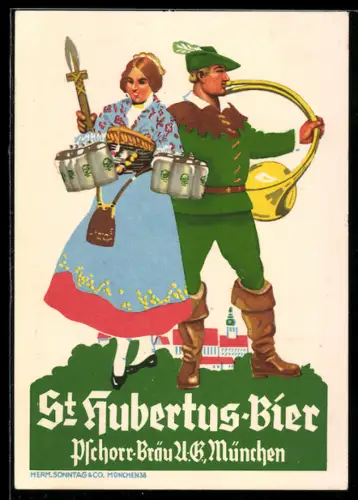 AK Brauerei-Werbung für St. Hubertus-Bier, Pschorr-Bräu AG München
