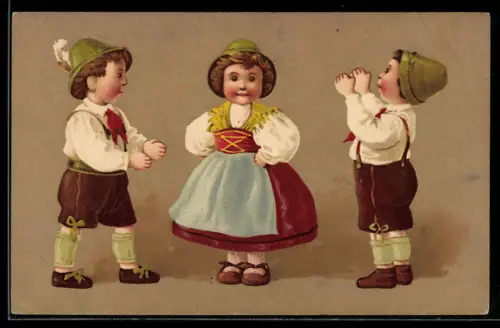 Künstler-AK Fritz Baumgarten: Zwei Jungen, ein Mädchen, in Tracht, unsigniert