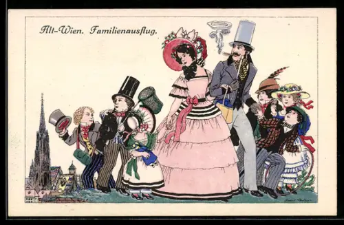 Künstler-AK Robert Philippi: Alt-Wien, Familienausflug
