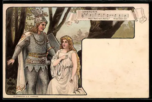 AK Lohengrin, Ritter und schöne Frau, Notenzeile Mein Held - mein Retter, nimm mich hin!