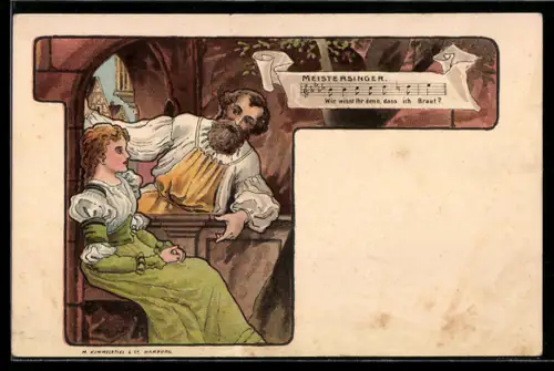 Künstler-Lithographie H. Fründt: Meistersinger, Richard Wagner, Jugendstil