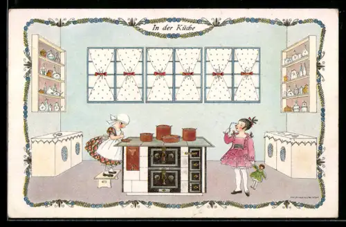 Künstler-AK Mela Köhler: Mädchen in Küche