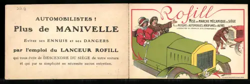 Klapp-AK Reklame für Automobile der Marke Rofill, Paar in einem grünen Auto