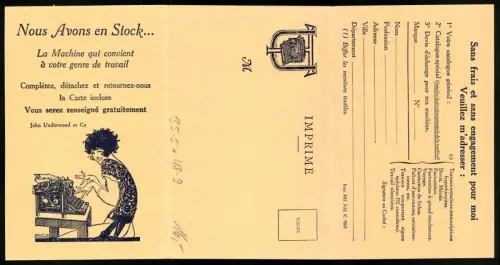 Klapp-AK Reklame für Schreibmaschine der Marke Stock mit lächelnder Frau an einer Schreibmaschine, diverse Modelle