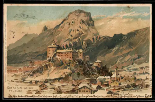 Künstler-AK Edward Theodore Compton: Kufstein, Blick auf den vermenschlichten Pendling, Berg mit Gesicht / Berggesichter