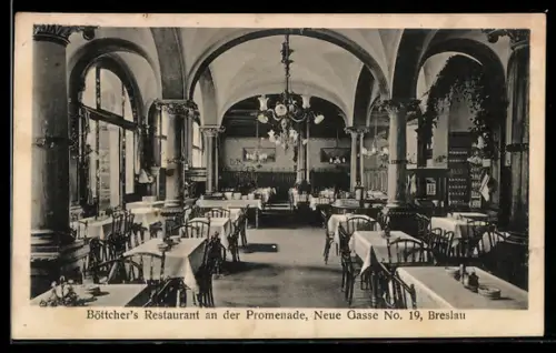 AK Breslau, Böttcher`s Restaurant an der Promenade, Neue Gasse 19