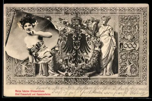 AK Banknote mit lächelnder Frau