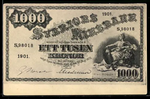 AK Eintausend norwegische Kronen-Schein