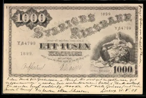 AK Eintausend norwegische Kronen-Schein