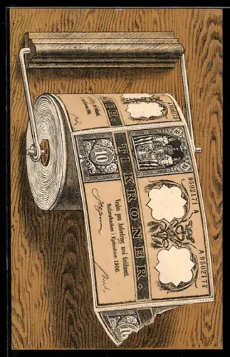 AK Rolle mit dänischen Kronen-Scheinen