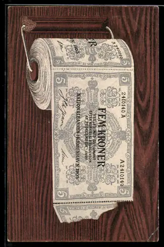 AK Toilettenpapierrolle mit dänischen Kronen-Scheinen