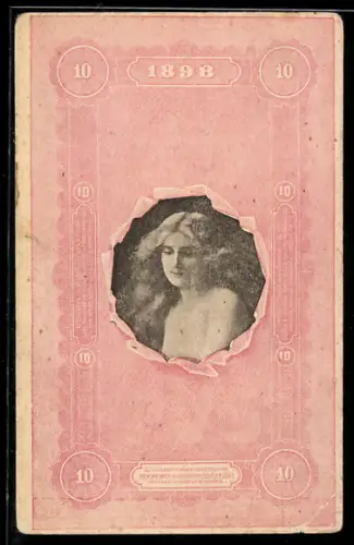 AK Portrait einer hübschen Frau in einem zehn russische Rubel-Schein