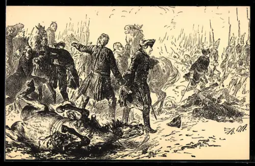 Künstler-AK König Friedrich II. (der Grosse) in der Schlacht bei Torgau am 3.11.1760