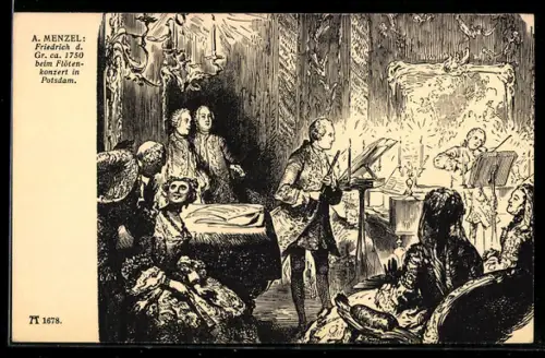 AK Potsdam, König Friedrich II. (der Grosse) beim Flötenkonzert