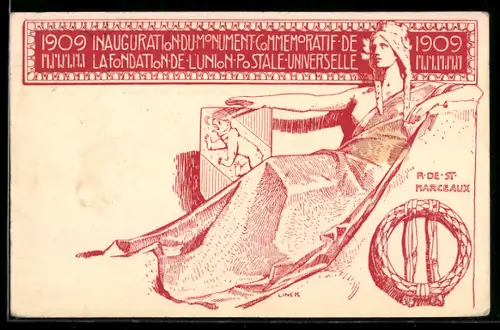 AK Inauguration du Monument Commemoratif de la Fondation de l`Union Postale Universelle 1909, Helvetia