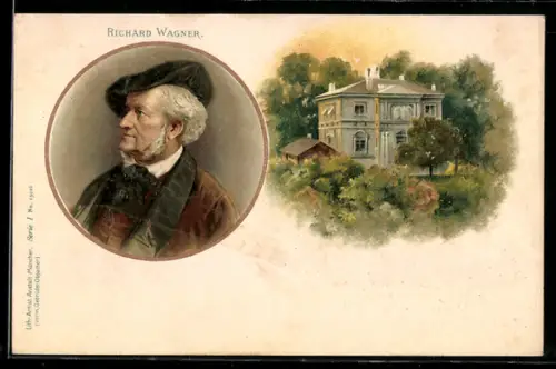AK Portrait von Richard Wagner und Wagnerhaus