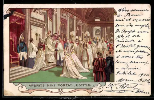 AK Papst und Kardinäle vor dem Kreuz