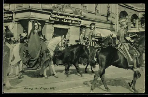 AK Kassel, Tausendjahrfeier, Einzug der Sieger vor der Einkaufs-Genossenschaft Klempner-Installateure