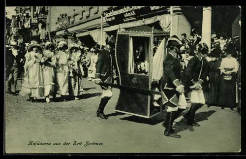 AK Kassel, Tausendjahrfeier, Hofdamen aus der Zeit Jeromes, Männer tragen eine Senfte