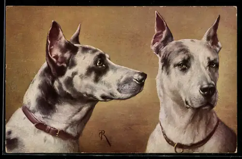 Künstler-AK Carl Reichert: Zwei Tiger-Doggen
