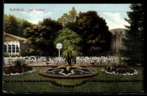 AK Karlsbad, Café Posthof, Aussenbereich für Gäste