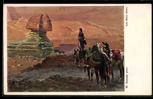 AK Napoleon in Ägypten auf die Sphinx blickend