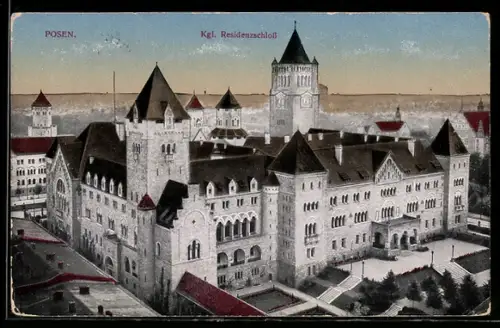 AK Posen / Poznan, Königl. Residenzschloss mit Vorplatz aus der Vogelschau