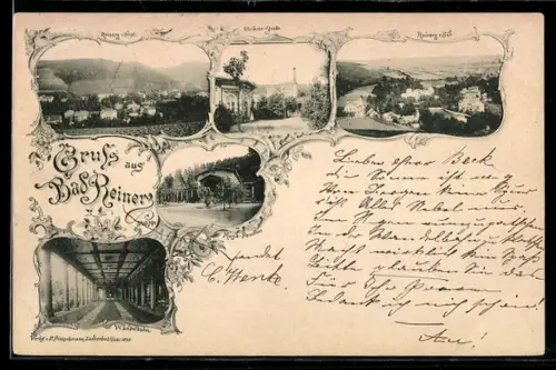 AK Bad Reinerz, Verschiedene Ortspartien, Wandelbahn, Musik-Pavillon