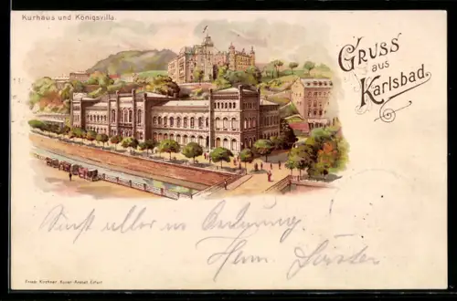 Lithographie Karlsbad, Strassenansicht