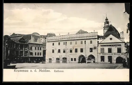 AK Krumau a. d. Moldau / Cesky Krumlov, Gasthaus zur Sonne neben dem Rathaus