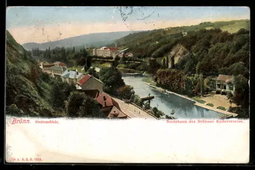 AK Brünn-Steinmühle / Brno-Kamenny mlyn, Bootshaus des Brünner Rudervereins