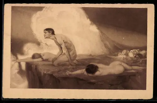 Künstler-AK Ludwig Fahrenkrog: Sehnsucht, Nackte am Abgrund