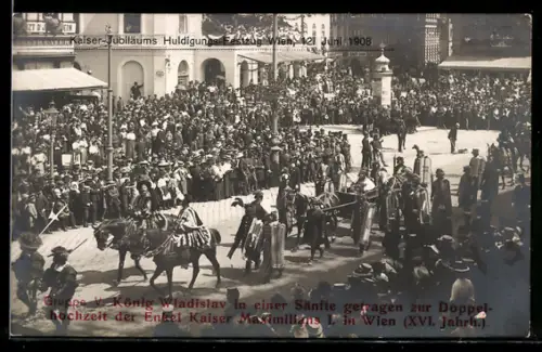 Foto-AK Wien, Kaiser-Jubiläums Huldigungs-Festzug 1908, Landsknechte in hist. Uniformen
