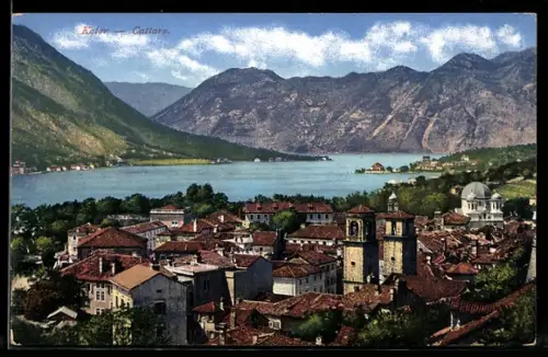 AK Cattaro, Ortspartie mit Doppelturmkirche
