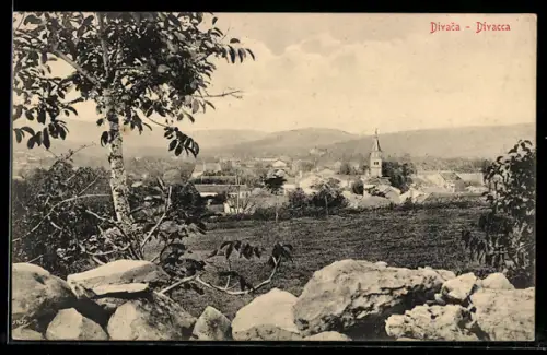 AK Divaca, Panoramablick zum Berg