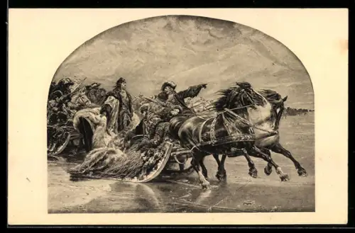 AK Übergang über das Kurische Haff, Pferdeschlitten gleiten über vereisten See