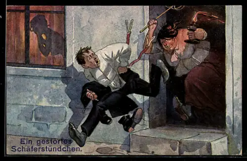 AK Ein gestörtes Schäferstündchen, frauenfeindlicher Humor