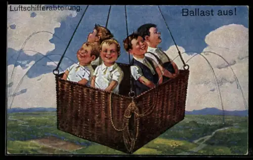 AK Luftschifferabteilung, Ballast aus!, fünf Jungen pinkeln aus dem Ballon