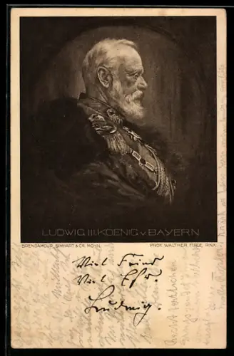 AK Profil von König Ludwig III. von Bayern in Uniform