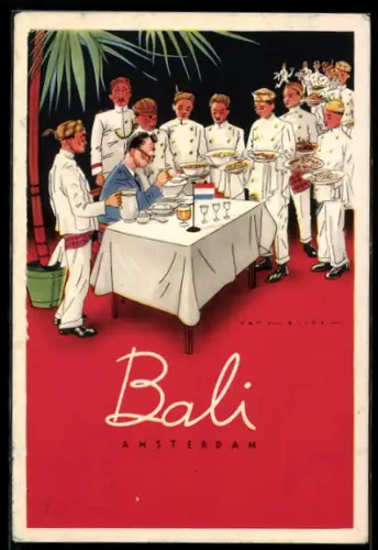 Künstler-AK Amsterdam, Ansicht im Indisch-Restaurant Bali