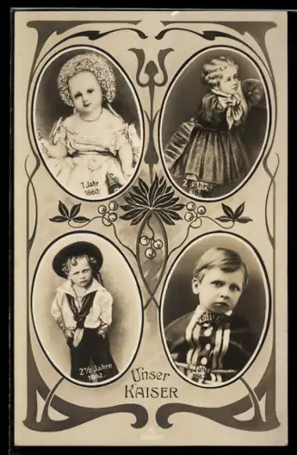 AK Kinderbilder des Kaiser Wilhelm II., Junge im Alter von einem, zwei und drei Jahren